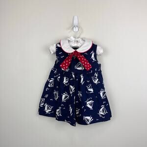 Vintage Alexis Navy Blue Sailboat Boat Dress 12 Months USA